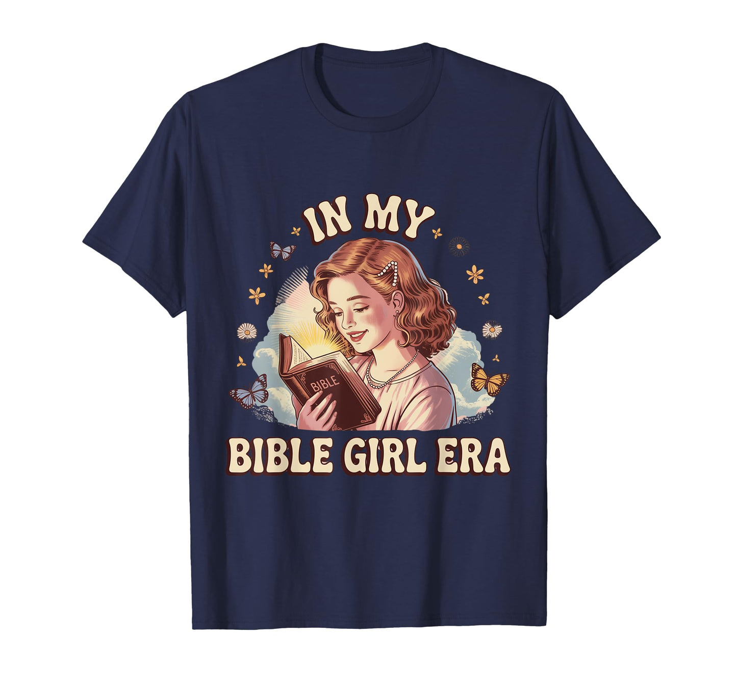 Bible Girl Era Retro Faith Butterfly Floral Aesthetic T-Shirt