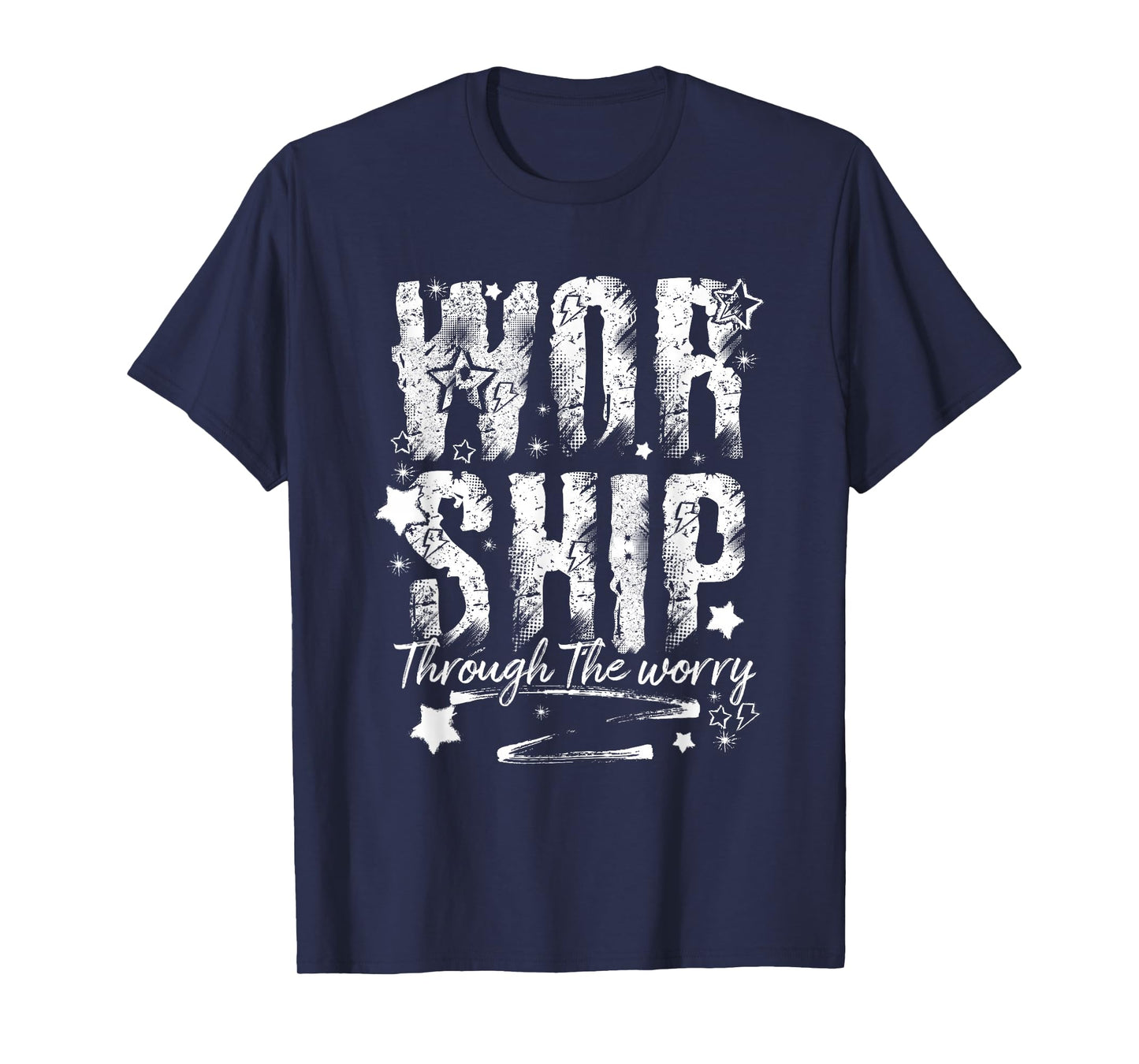 Worship Through The Worry Christian Faith Retro Bible Verse T-Shirt