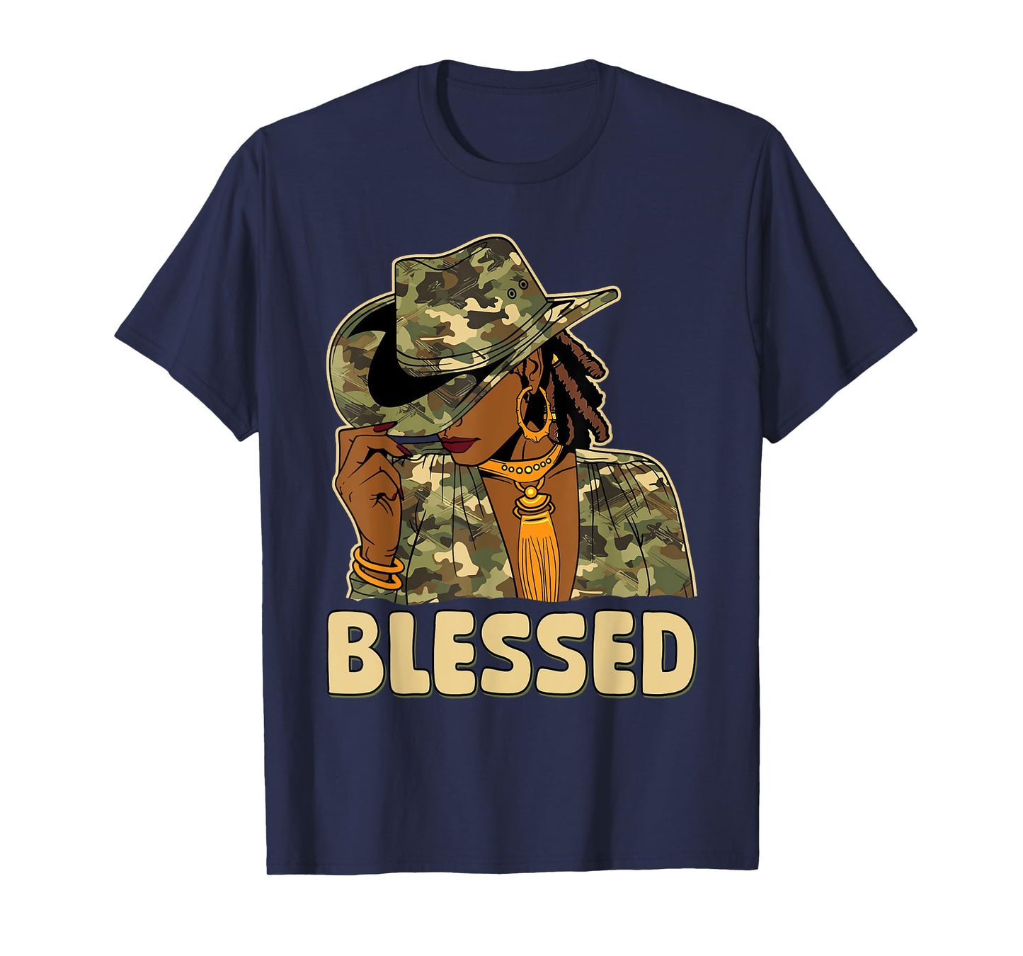 Blessed Black Cowgirl Western African Camo Christian Woman T-Shirt