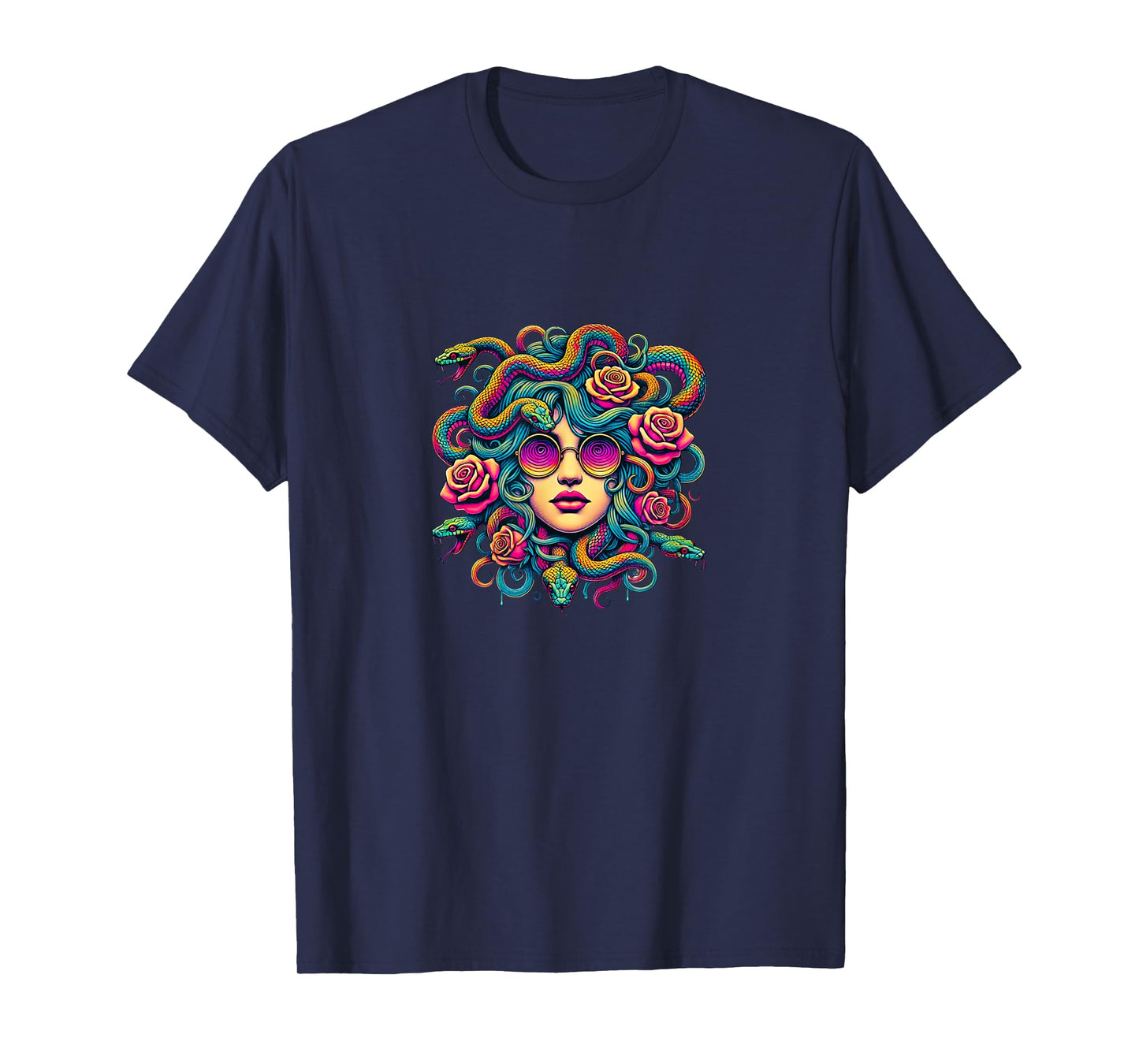 Greek Mythology Medusa Snakes Roses Retro Groovy T-Shirt