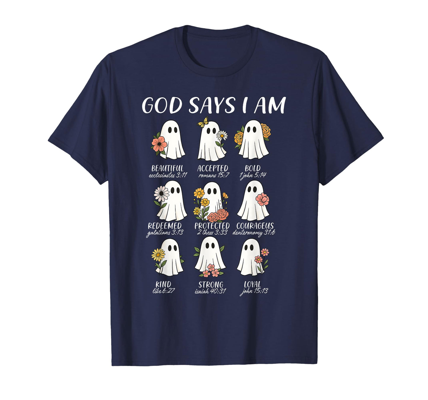 God Says I Am Cute Ghost Floral Groovy Halloween Christian T-Shirt