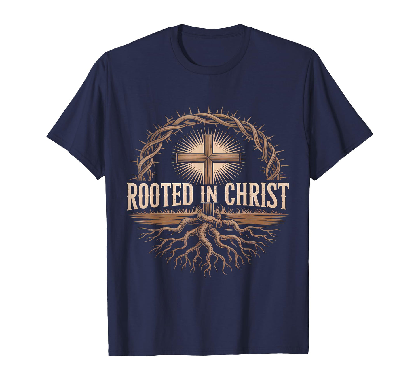 Rooted in Christ Jesus Christian Faith Cross T-Shirt