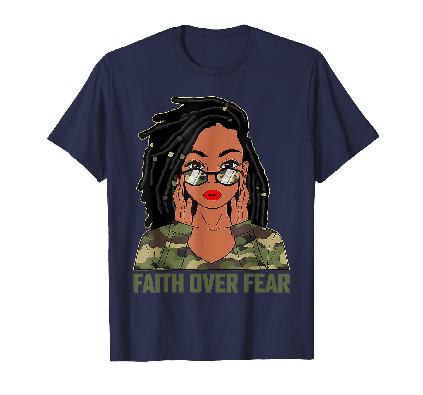 Faith Over Fear Christian Camo African American Afro Women T-Shirt