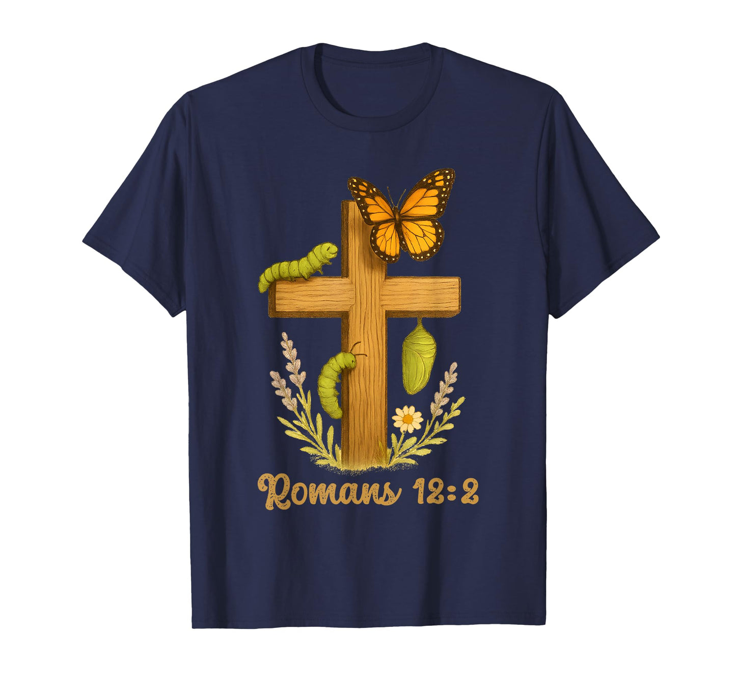 Christian Butterfly Cross Romans 12 2 Bible Verse Entomology T-Shirt