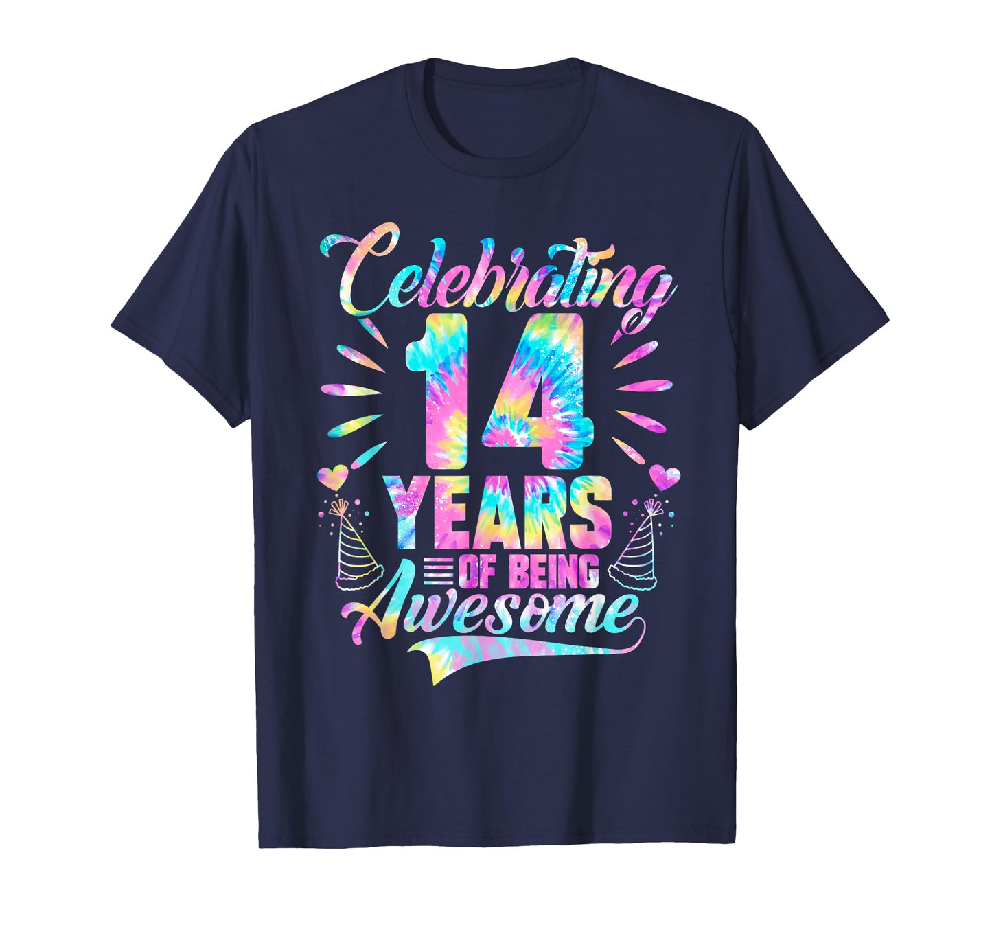 Celebrating 14 Year Of Being Awesome With Tie-dye Graphic T-Shirt