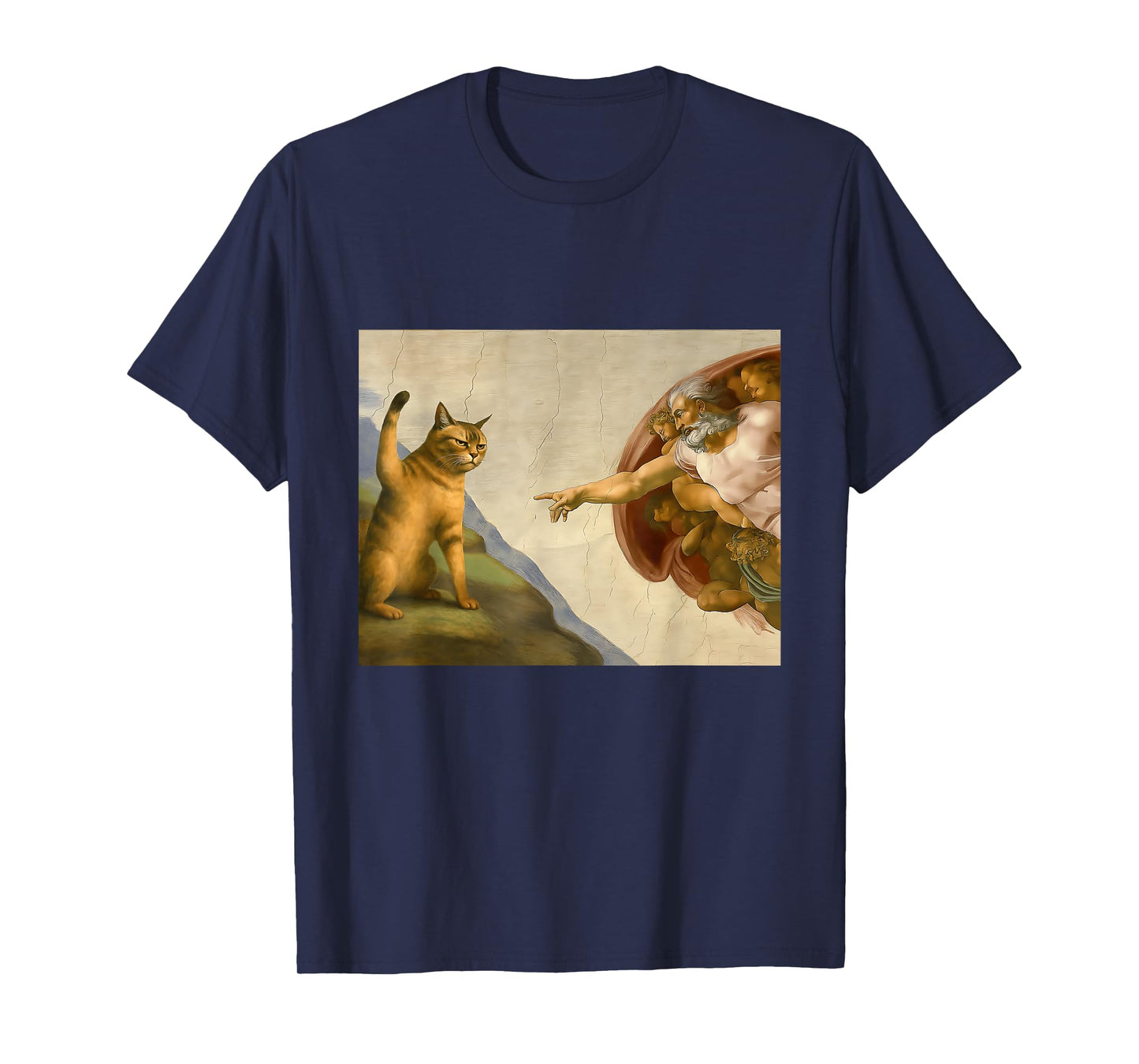 Funny Cat God Creation Of Adam-Michelangelo Jesus Art Meme T-Shirt for Men Women