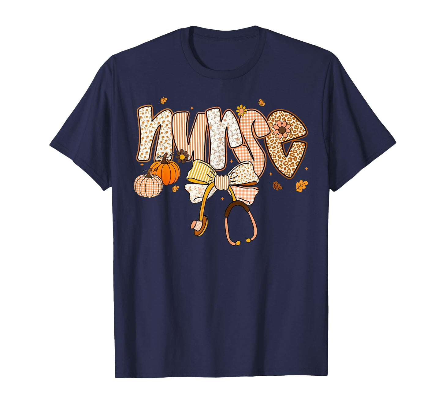 Thankful Nurse Fall Thanksgiving Stethoscope Coquette Bow T-Shirt