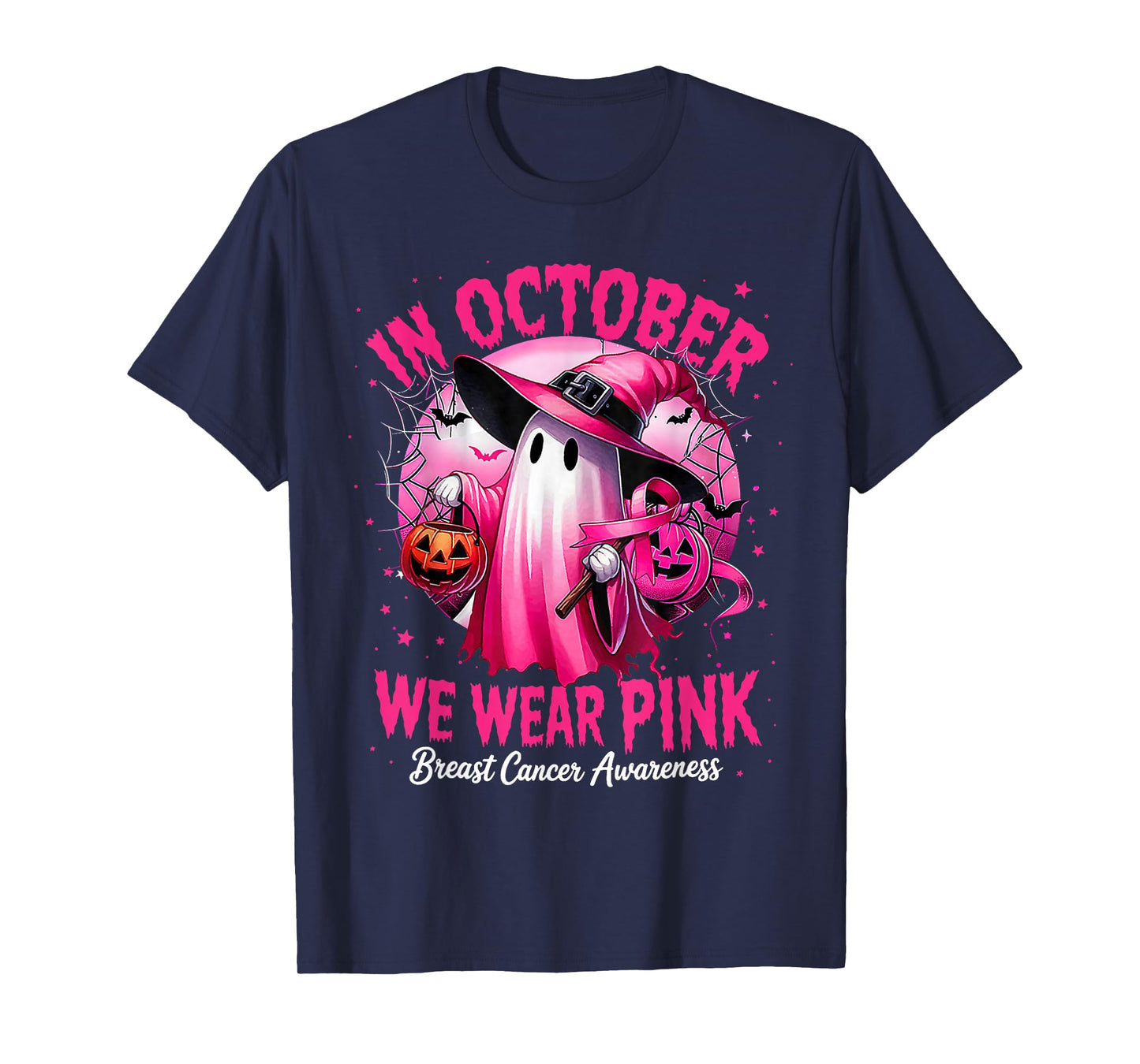 In October We Wear Pink shirt Ghost Breast Cancer Awareness T-Shirt