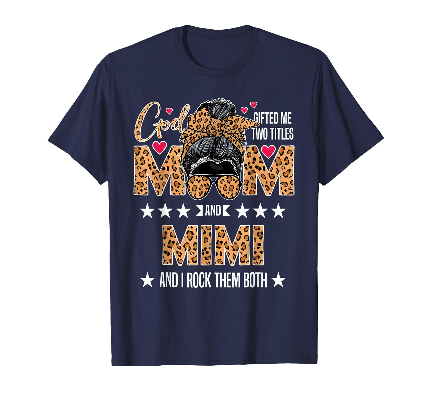 God Mom Mimi Leopard Print Bandana Bun Sunglasses Gift T-Shirt