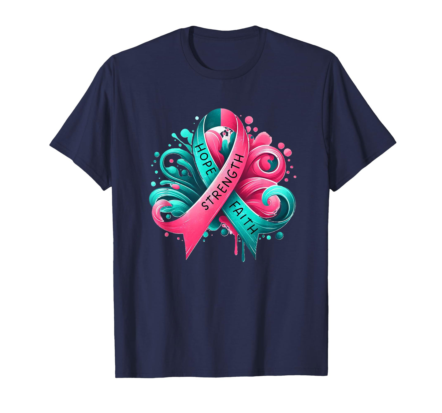 Hope Faith Strength Breast Cancer Awareness and Support T-Shirt