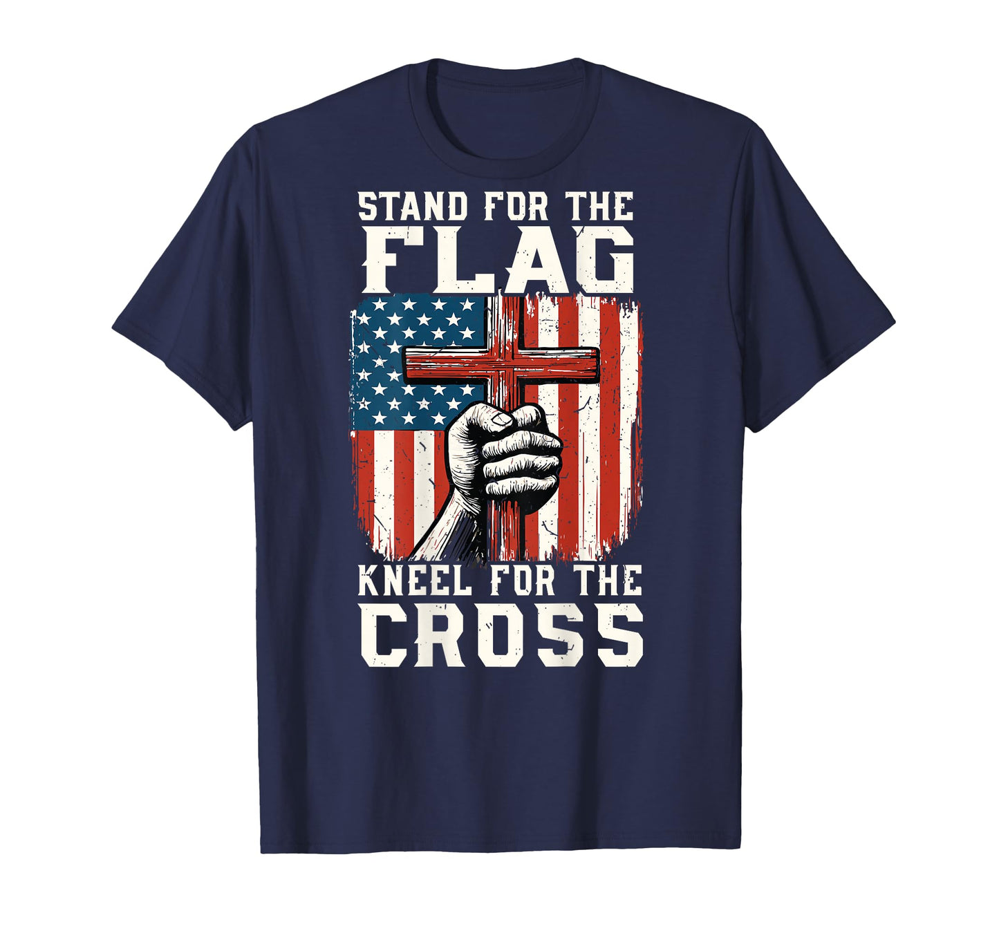 On-Back Stand for Flag Kneel Cross Patriotic Christian Faith T-Shirt