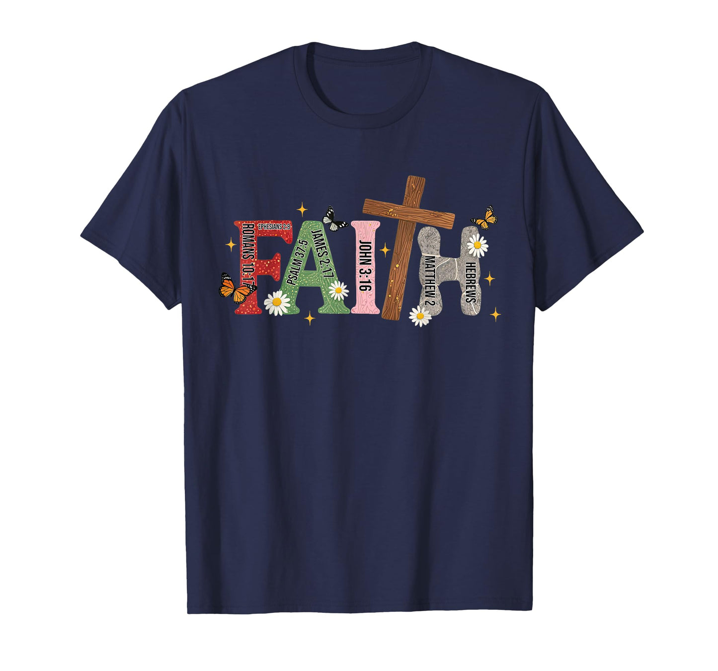 Floral Faith Bible Verse Christian Scripture Cross Religious T-Shirt