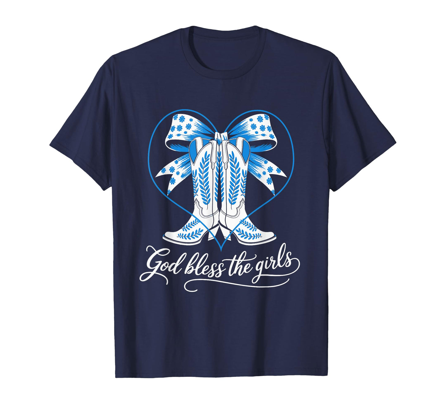 God Bless The Girls Western Cowgirl Boots Heart Bow Country T-Shirt