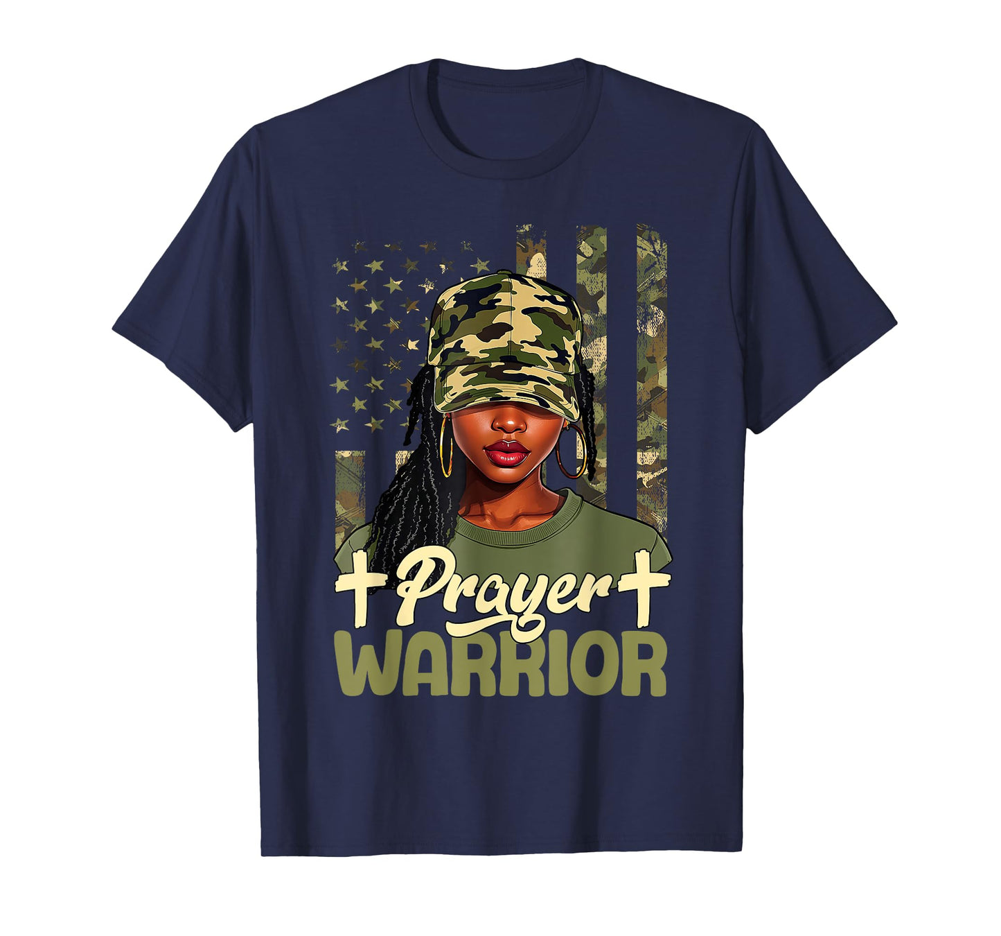 Praying Black Woman Afro Christian Sayings Prayer Warrior T-Shirt