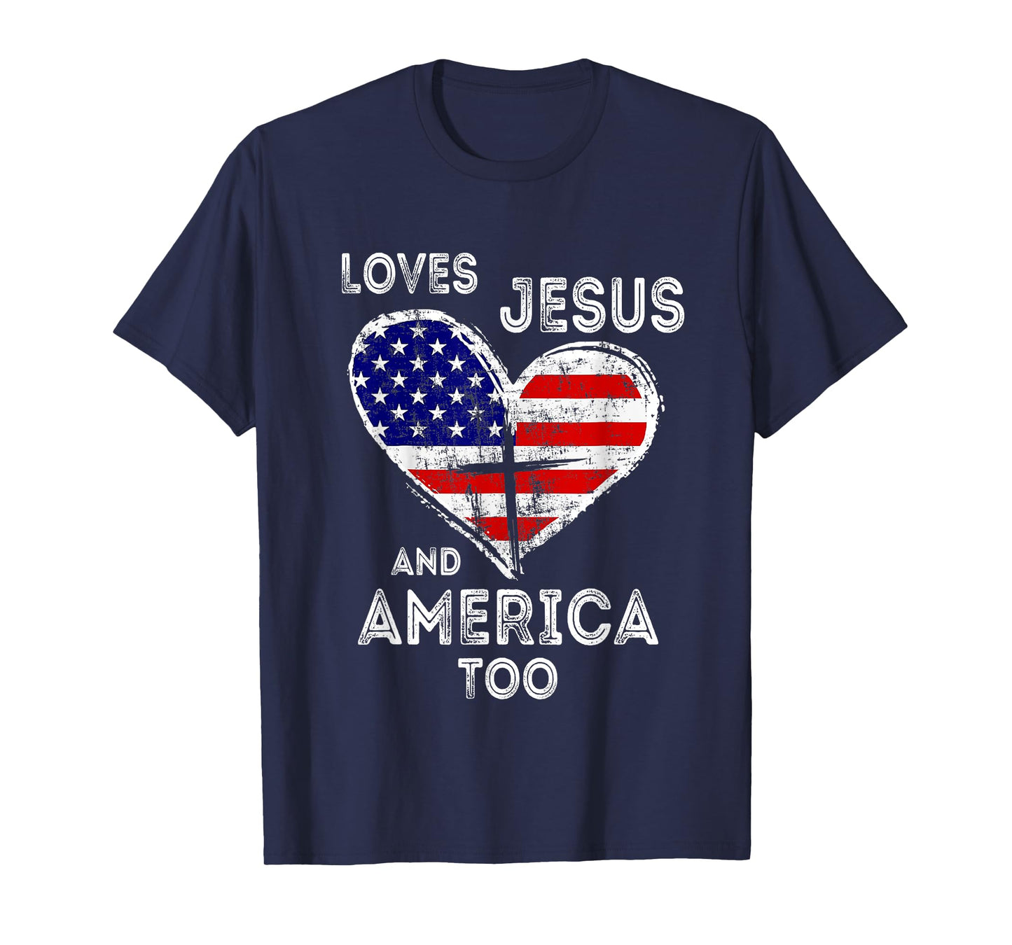 Retro Loves Jesus and America Too God Christian 4th of July T-Shirt