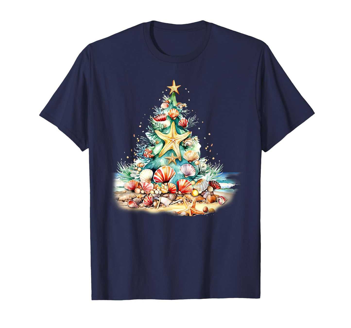 SeaShells Christmas Tree Ocean Water Starfish Beach Xmas T-Shirt