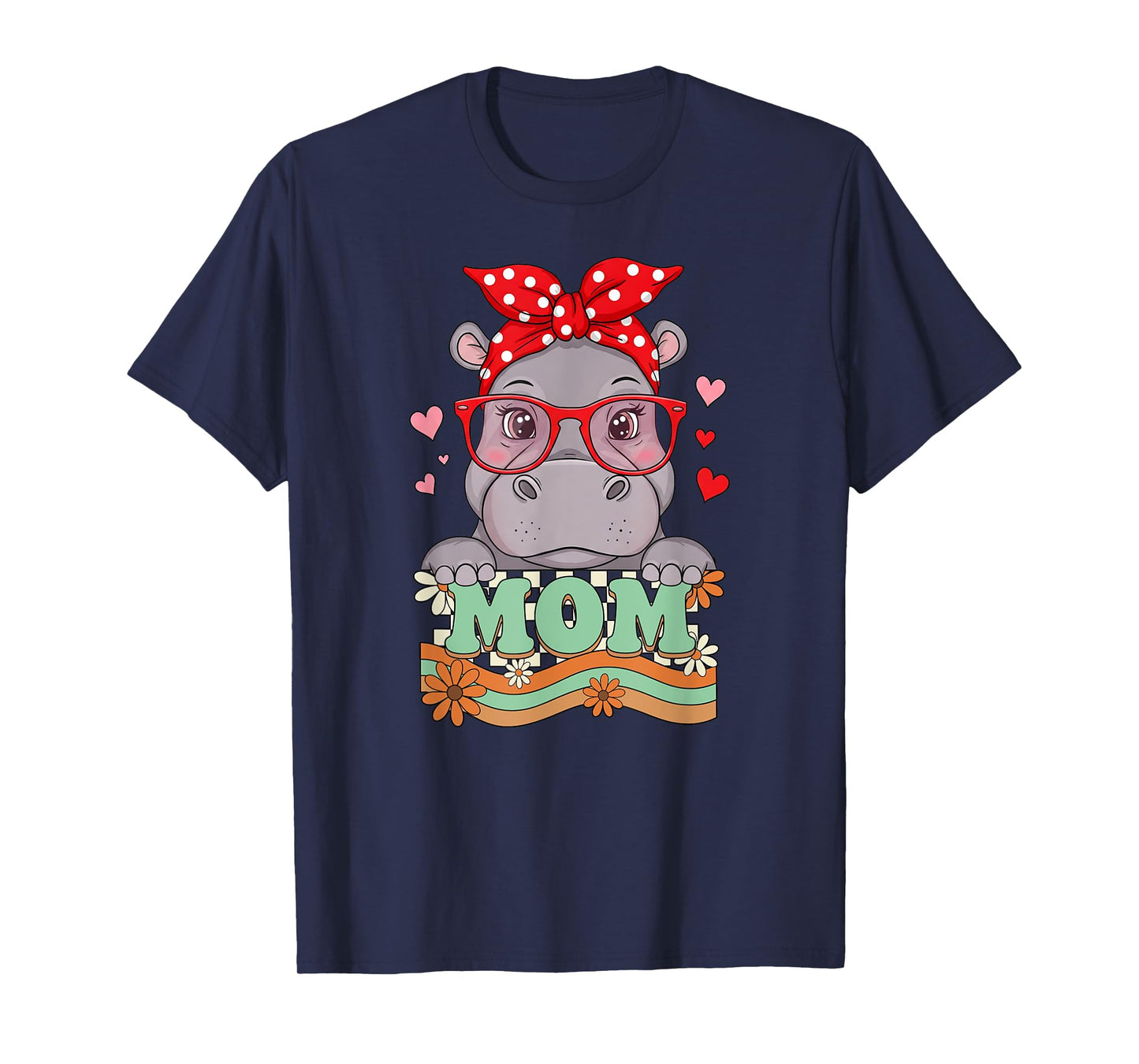Retro 70s Flower Hippo Mom Mama Grandma Mother's Day Womens T-Shirt