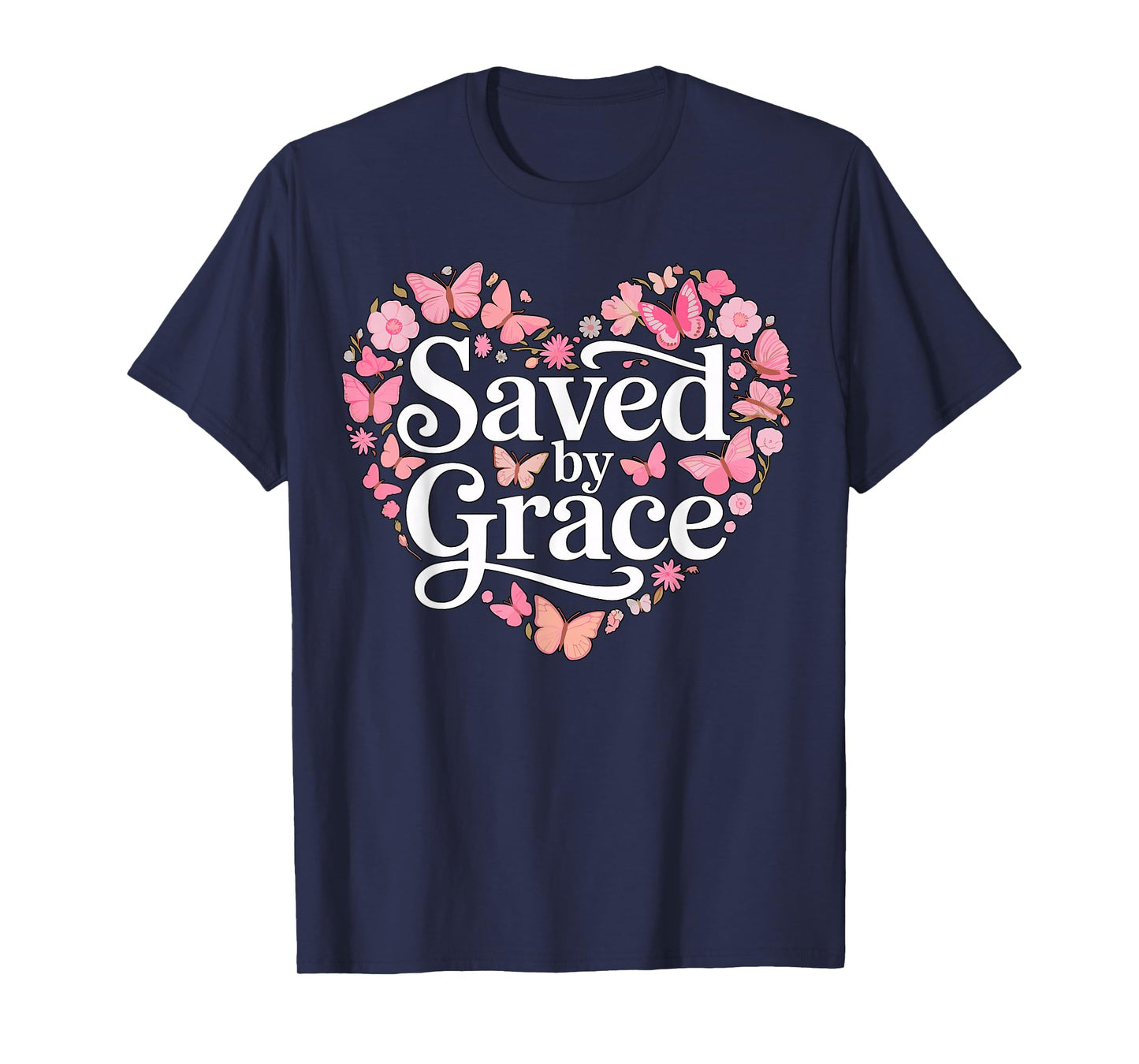 Saved by Grace Heart Floral Christian Faith T-Shirt