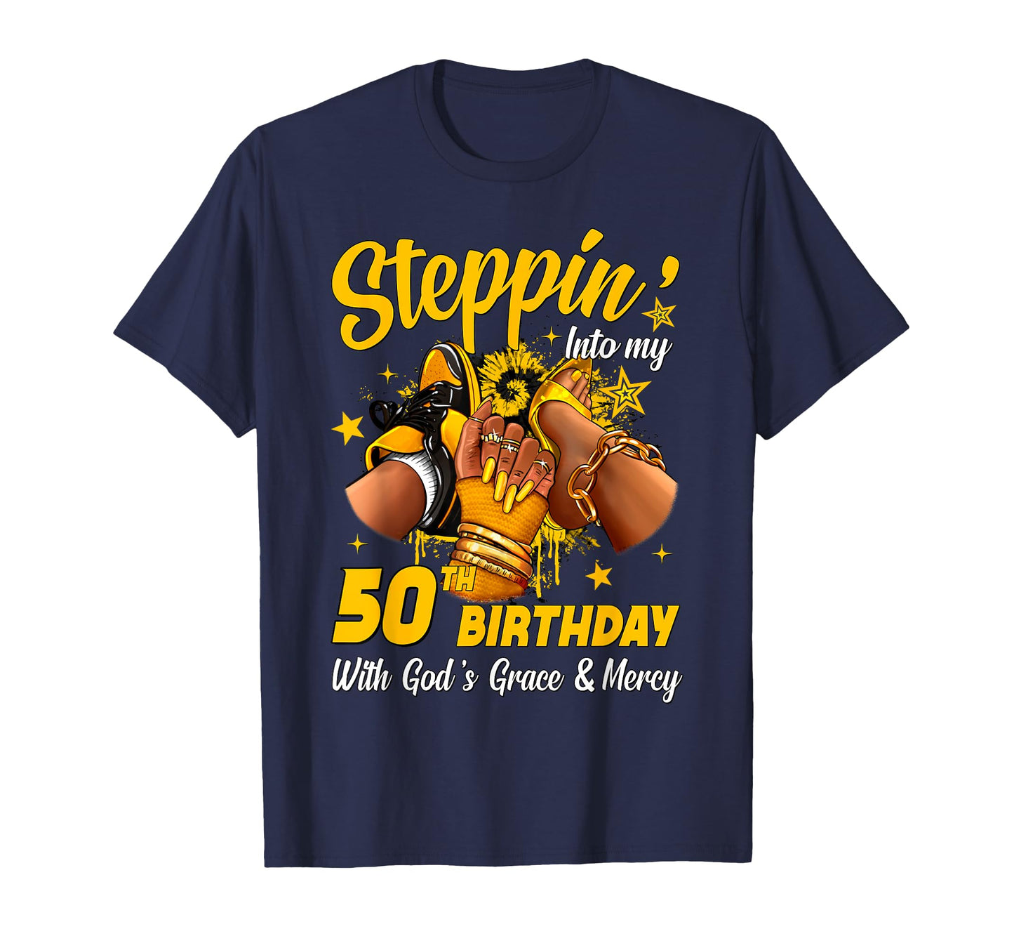 Stepping Into My 50th Birthday Black Woman Sneaker Heel T-Shirt