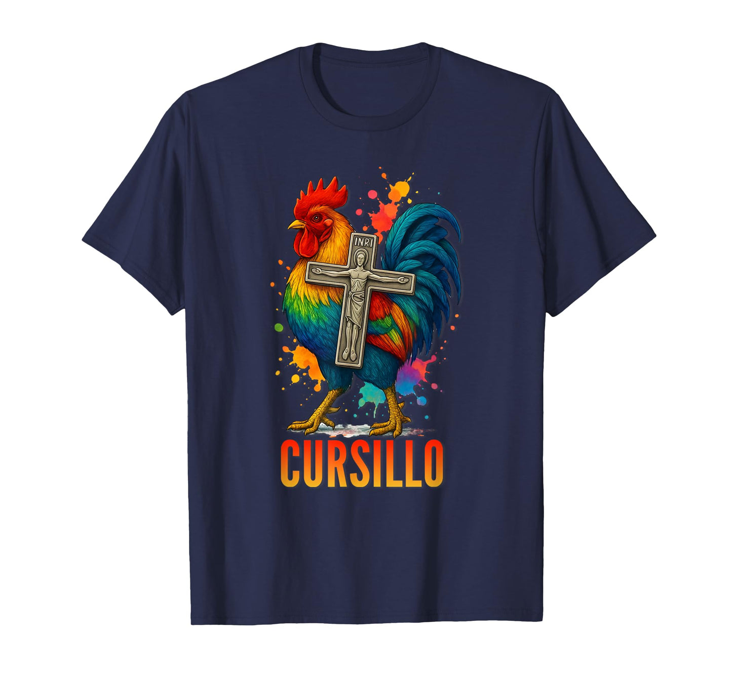 DeColores Cursillo Rainbow Rooster Catholic T-Shirt