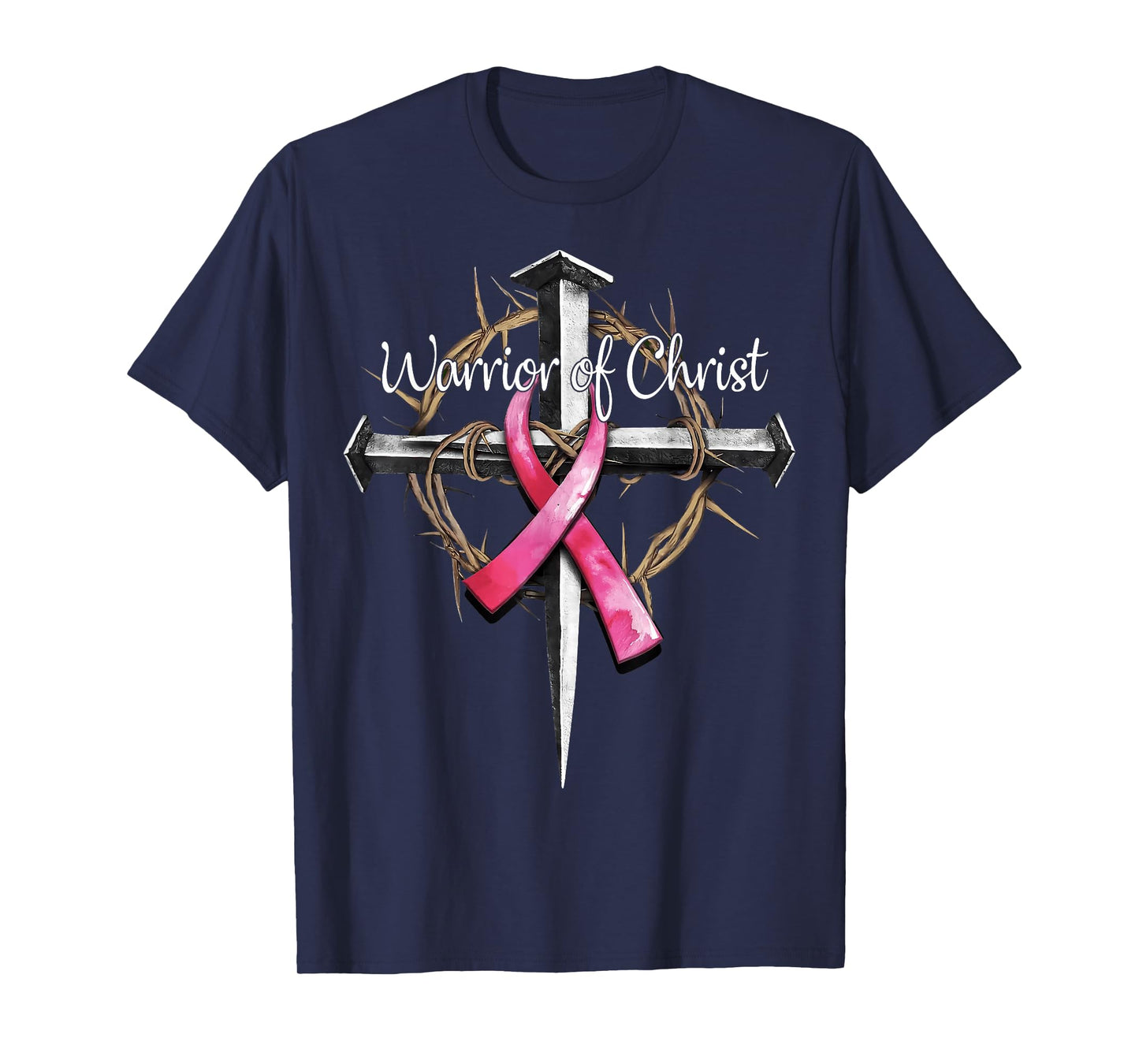 Breast Cancer Warrior of Christ Ribbon Cross Jesus Christian T-Shirt