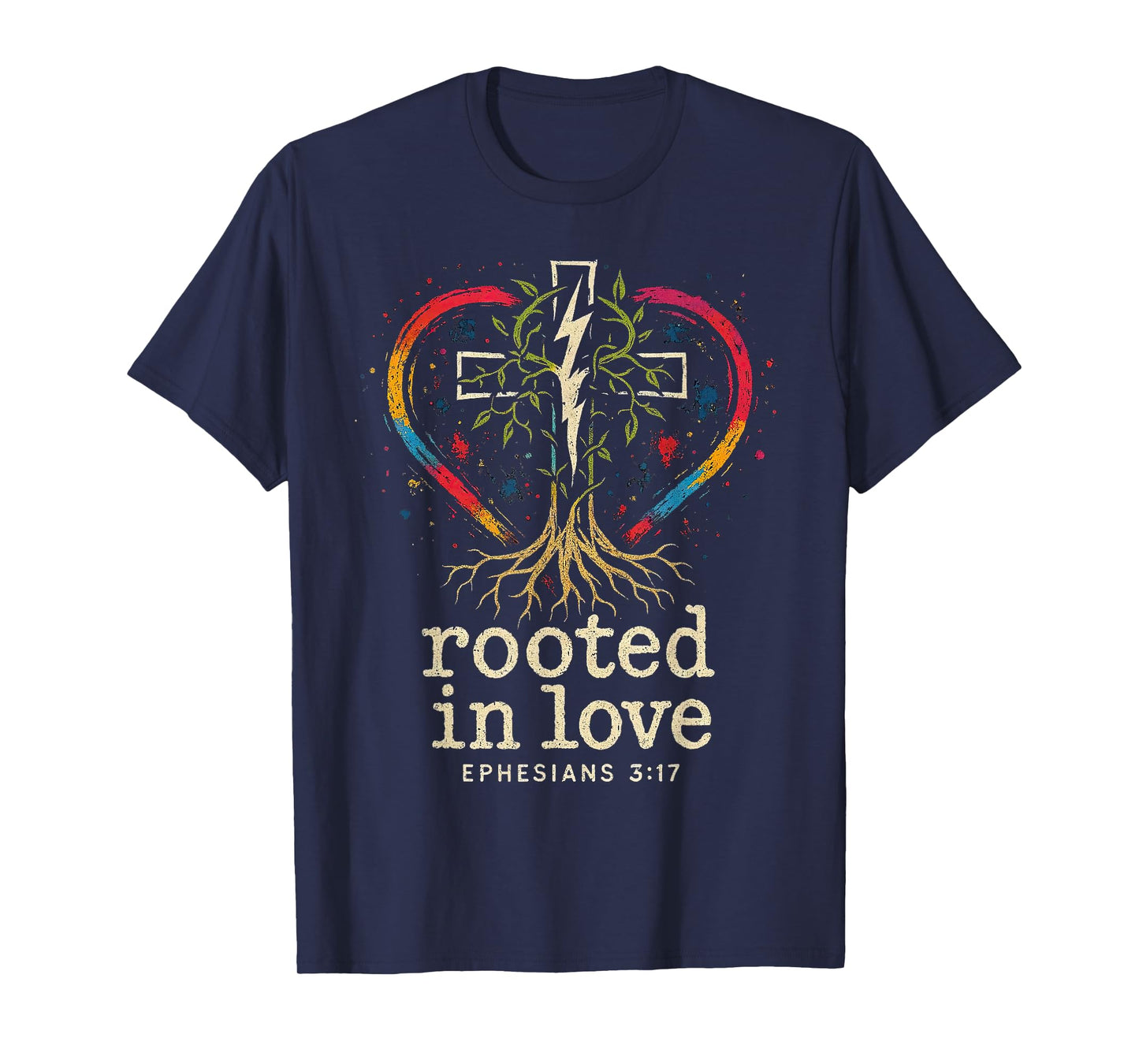 Cross of Jesus Rooted in Love -Punk Art Distressed Christian T-Shirt