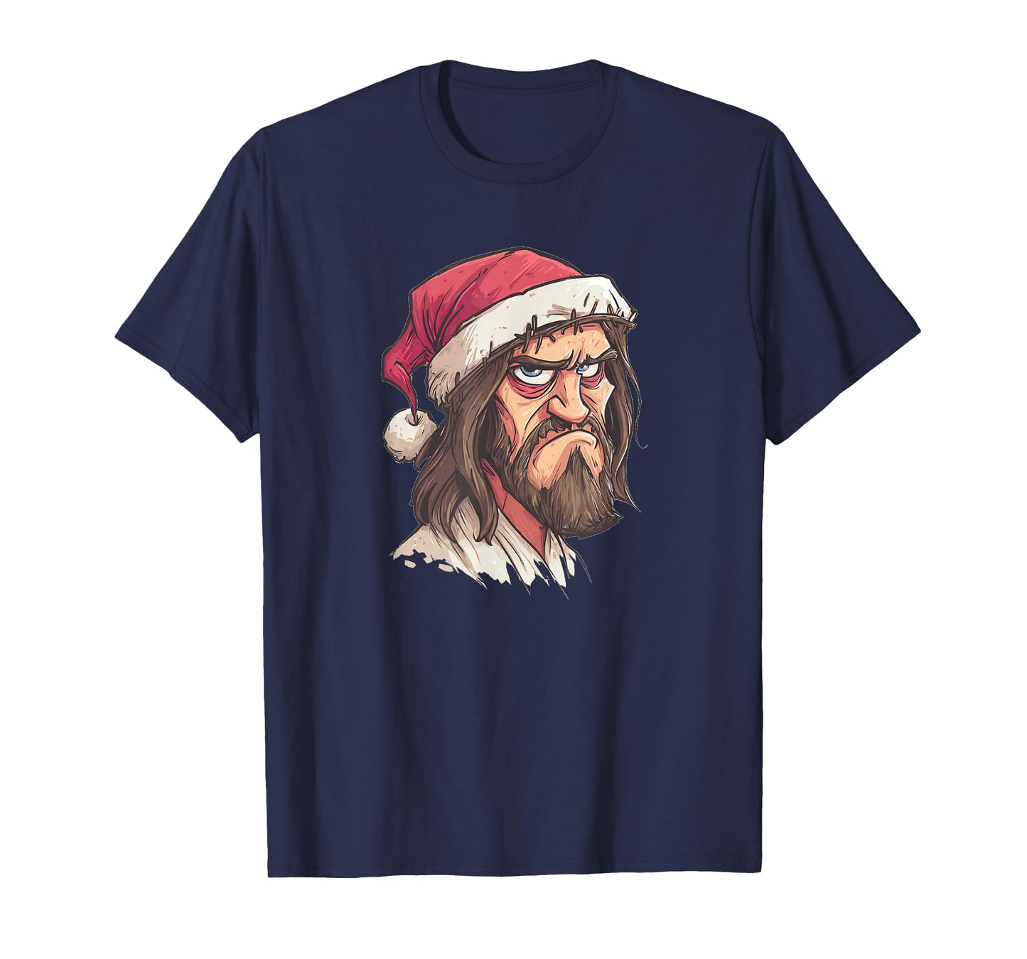 Funny Grumpy Jesus Christ with Christmas Hat Costume T-Shirt