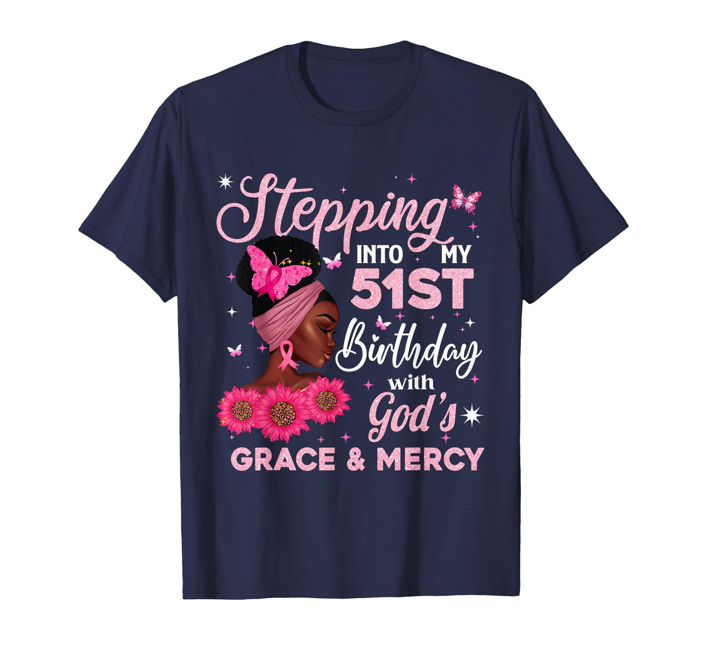 Retro 51st Bday Woman Breast Cancer Butterfly 51 Years Old T-Shirt