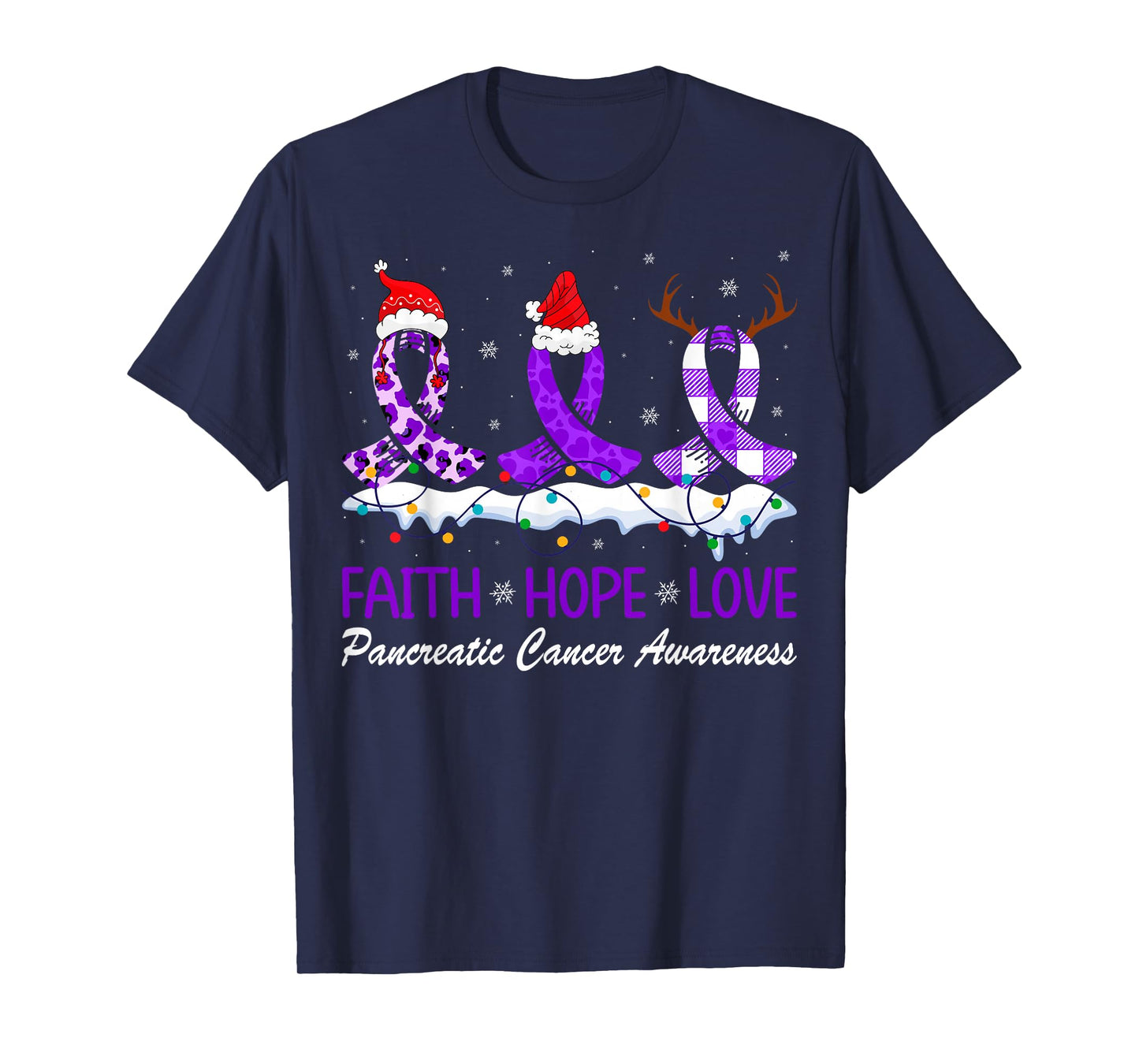 Faith Hope Love Pancreatic Awareness Purple Ribbon Christmas T-Shirt
