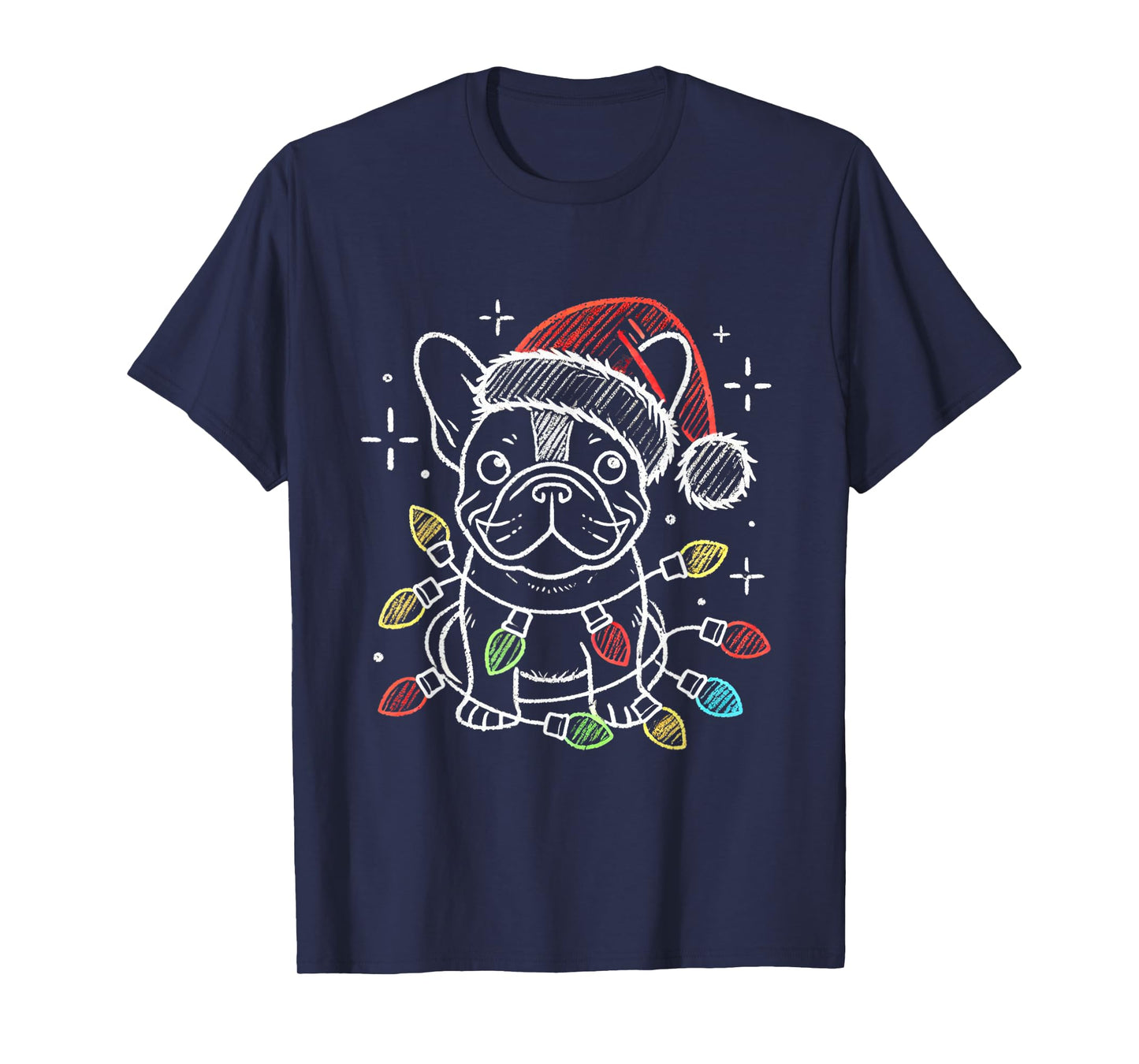 Santa Hat French Bulldog Christmas Lights Dog's Mom Dad T-Shirt for Men Women Kids