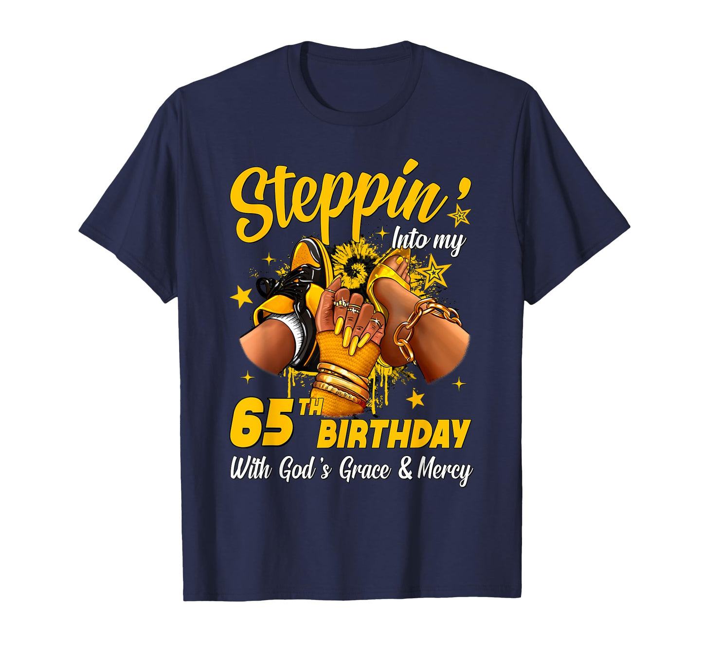 Stepping Into My 65th Birthday Black Woman Sneaker Heel T-Shirt