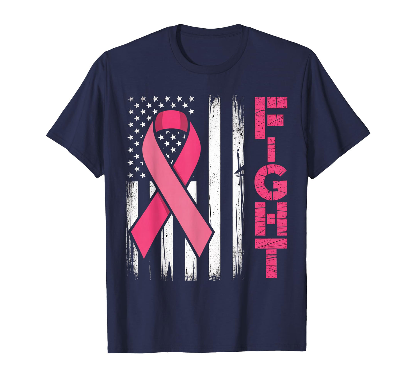 Fight Breast Survivor American Flag Breast Cancer Awareness T-Shirt