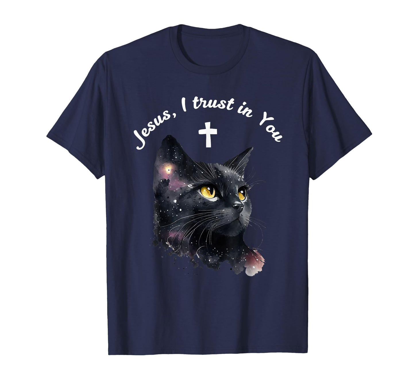 Catholic Woman Girl Jesus Kitty Black Cat Christian Faith T-Shirt