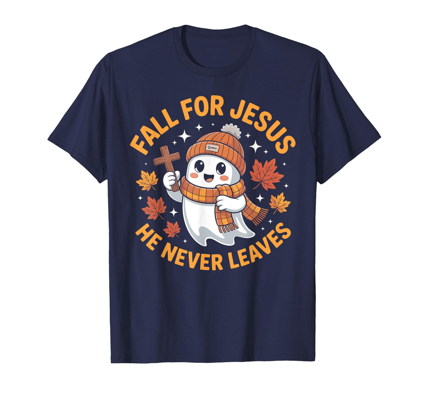 Fall for Jesus He Never Leave Cute Ghost Retro Halloween T-Shirt