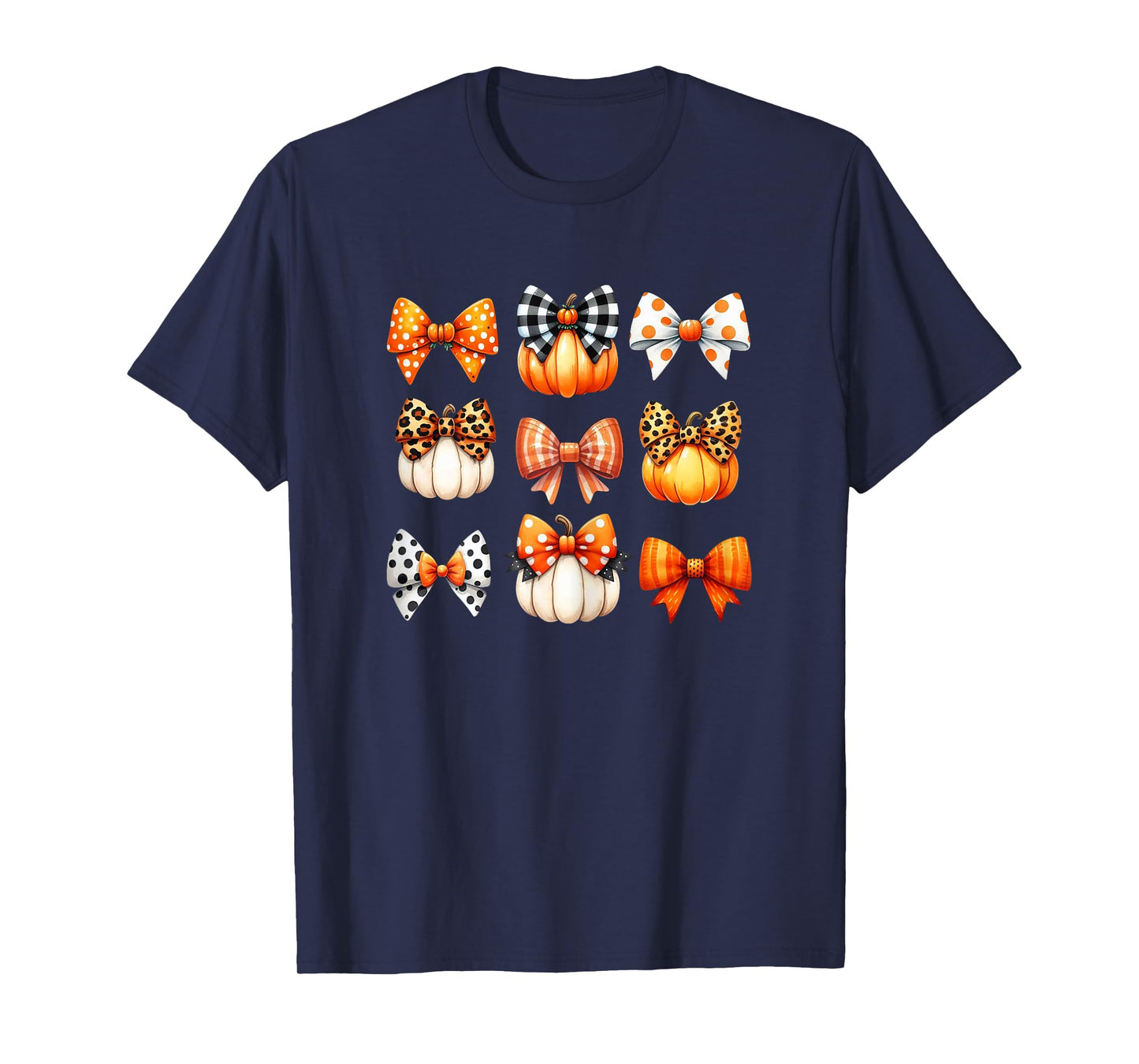 Coquette Bow Pumpkin Season Thanksgiving Autumn Fall Leaves T-Shirt