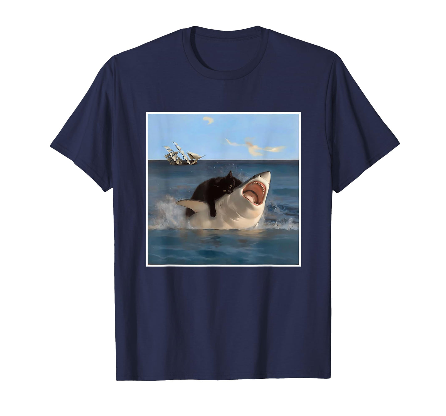 funny Art & Cat Lover Quote Cat Biting Shark Cool Fat Cat T-Shirt for Men Women