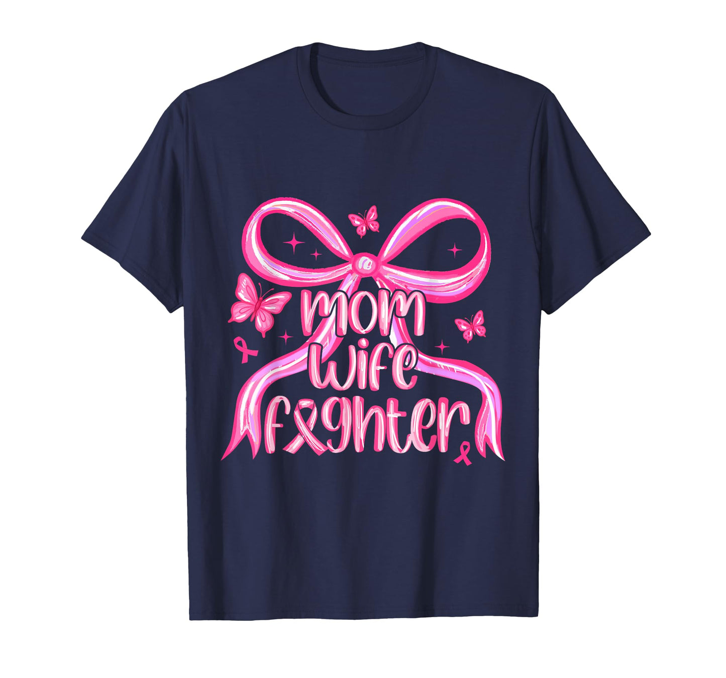 Mom Wife Fighter Breast Cancer Awareness Women Preppy Bow T-Shirt