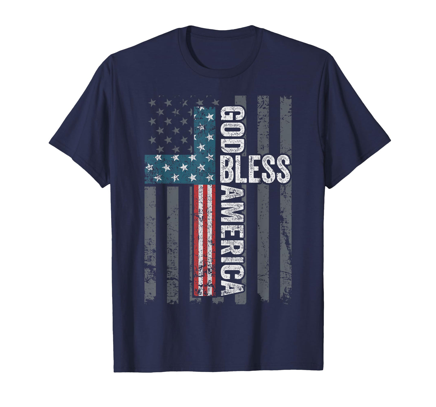 God Bless America - Patriotic Christian Cross USA Flag T-Shirt