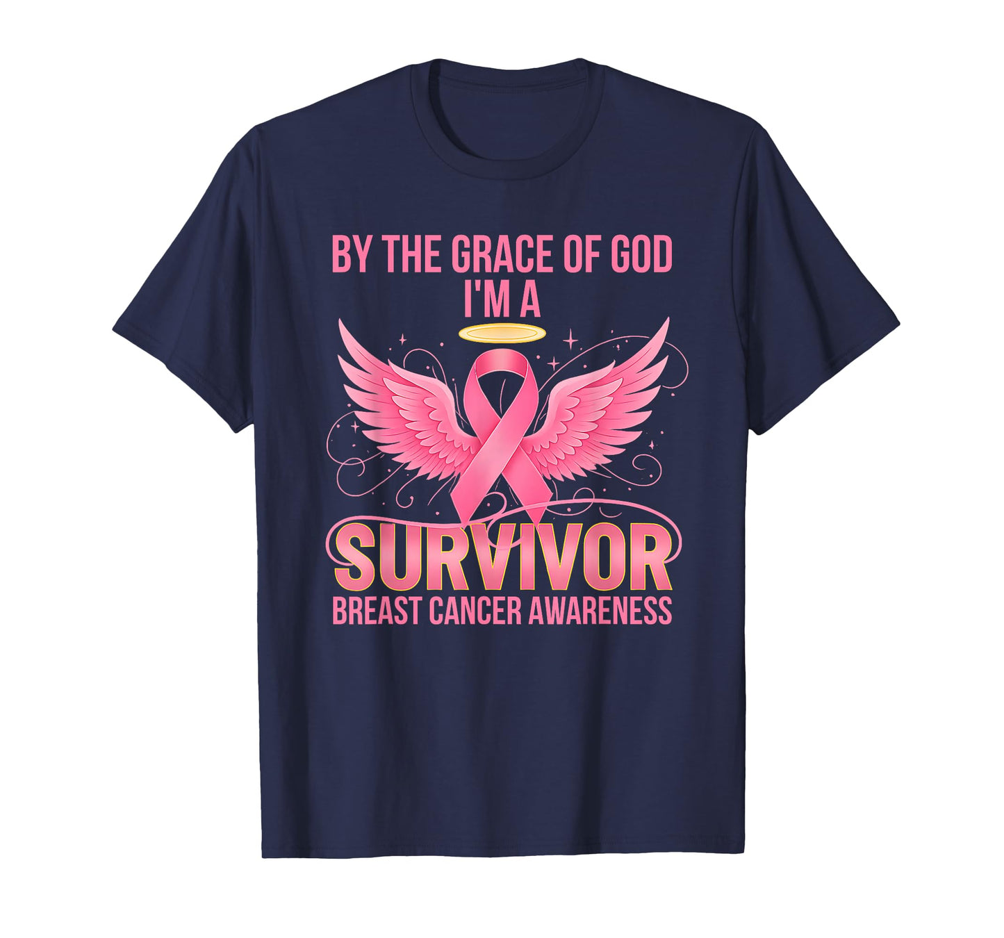 by The Grace of God I’m a Survivor Breast Cancer Awareness T-Shirt