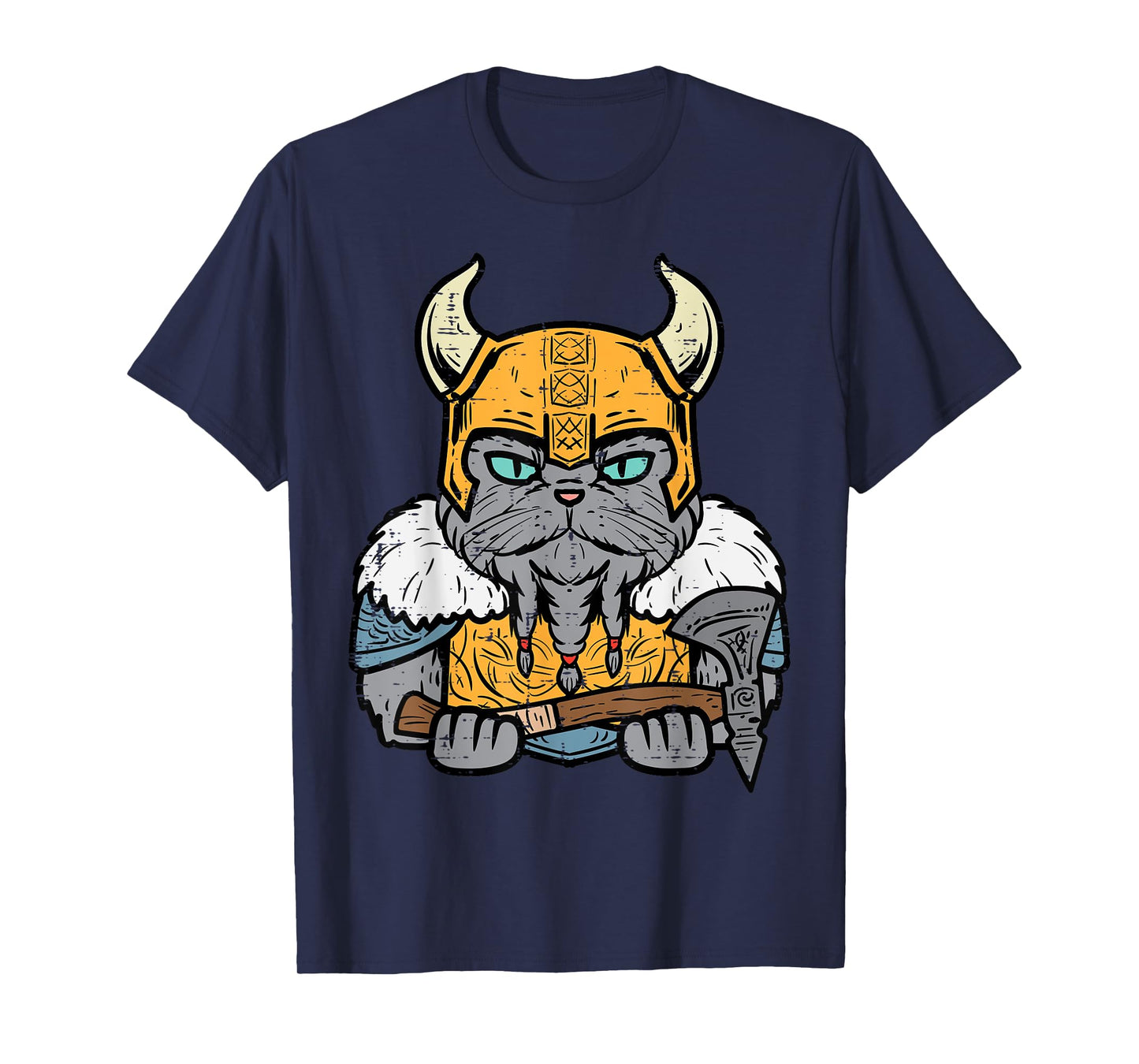 Viking Cat Axe Norse Mythology Kitten Women Girls Kids Men T-Shirt