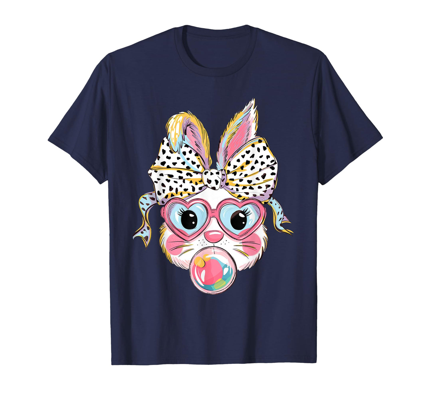Cute Bunny Rabbit Face Tie Dye Glasses Girl Happy Easter Day T-Shirt
