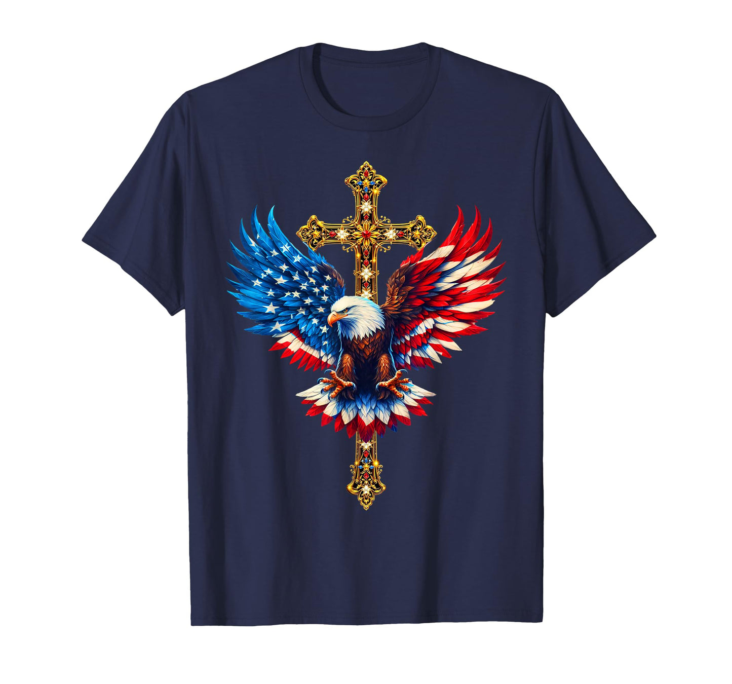 Bald Eagle Christian Faith Ctoss USA Flag Patriotic American T-Shirt