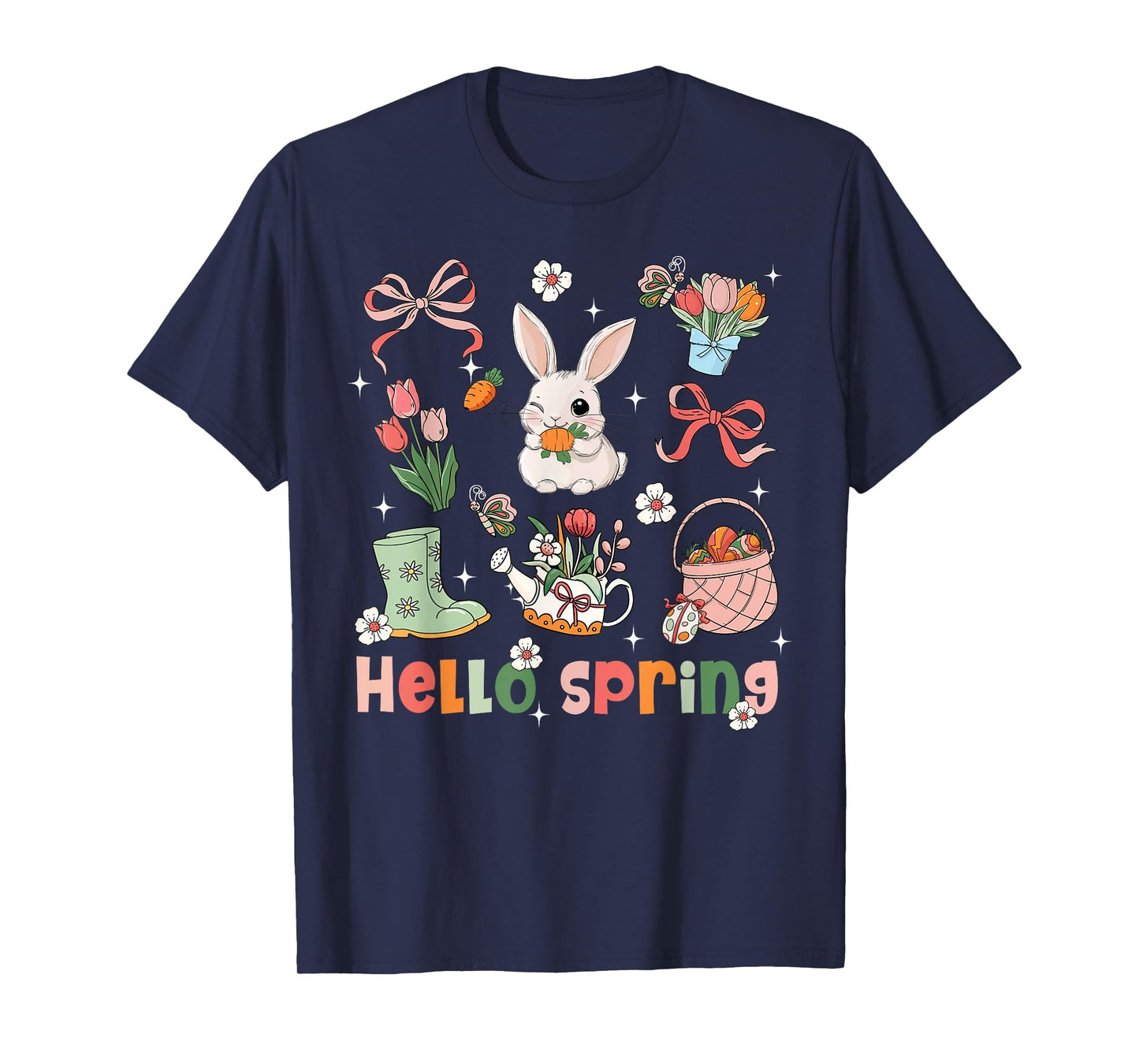 Hello Spring Bunny Rabbit Coquette Bow Easter Day Egg Hunt T-Shirt