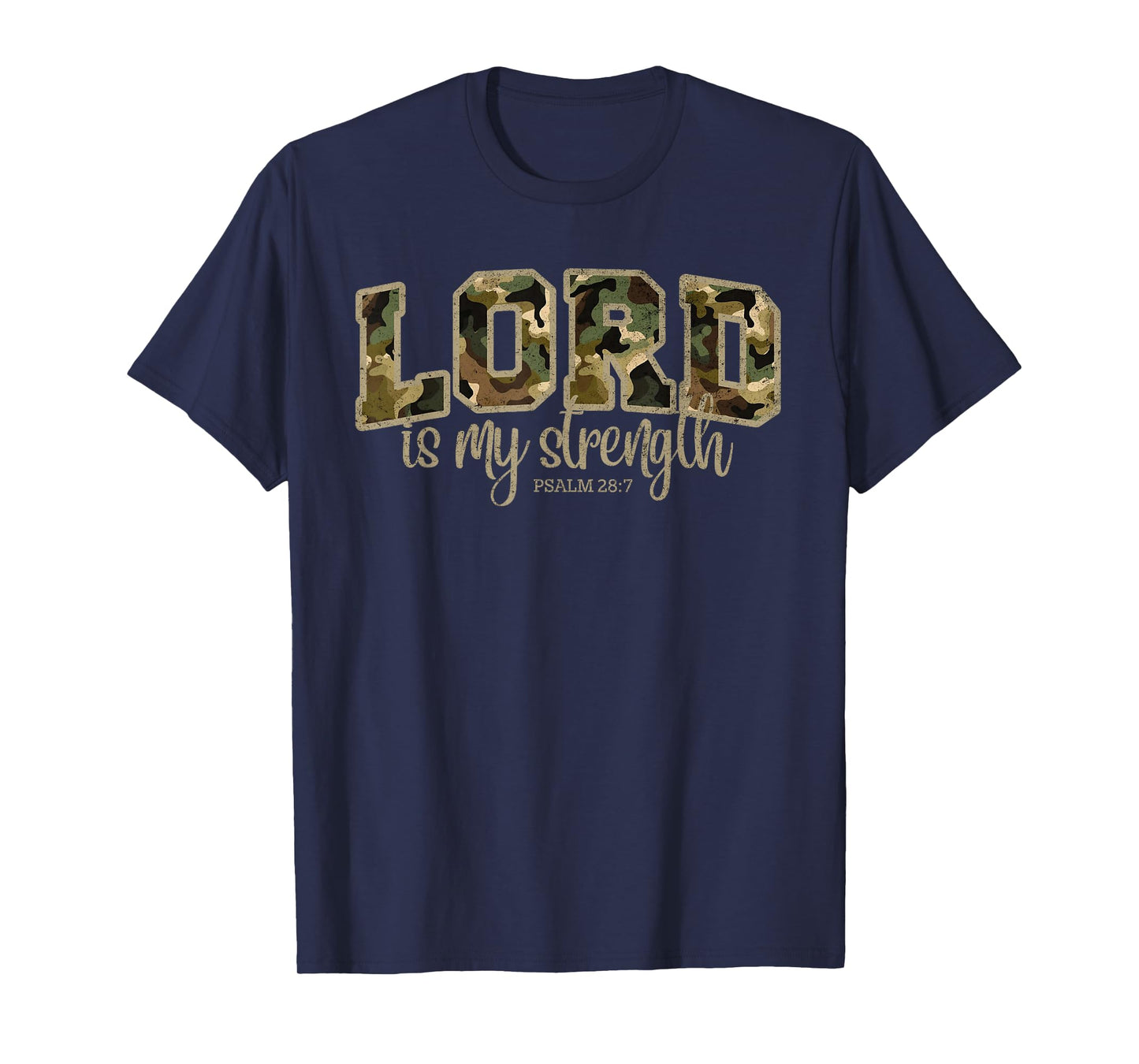 Lord is My Strength Psalm 28:7 Christian Bible Verse Camo T-Shirt