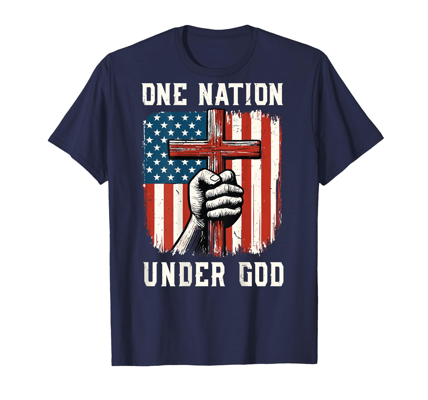 One Nation Under God Patriotic Christian Cross American Flag T-Shirt