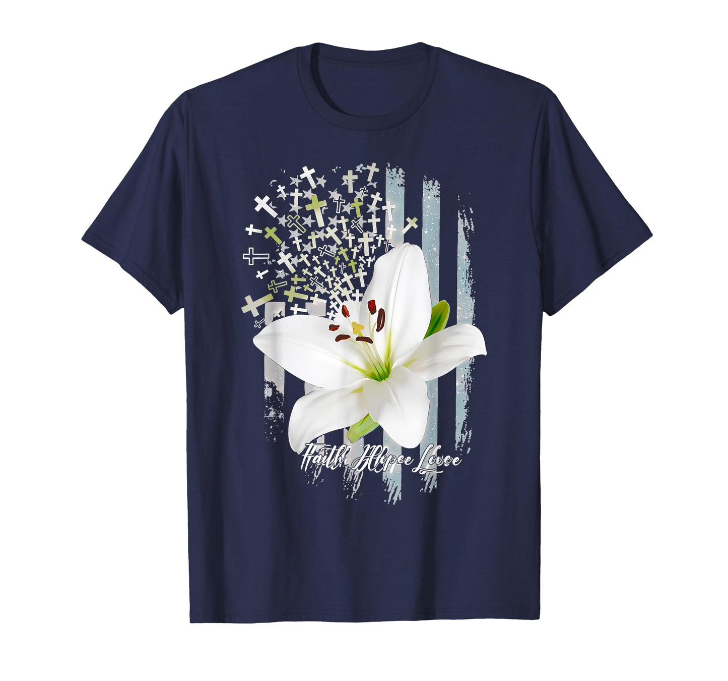 Jesus Cross Christian Faith Hope Love Religious Lily Flower T-Shirt