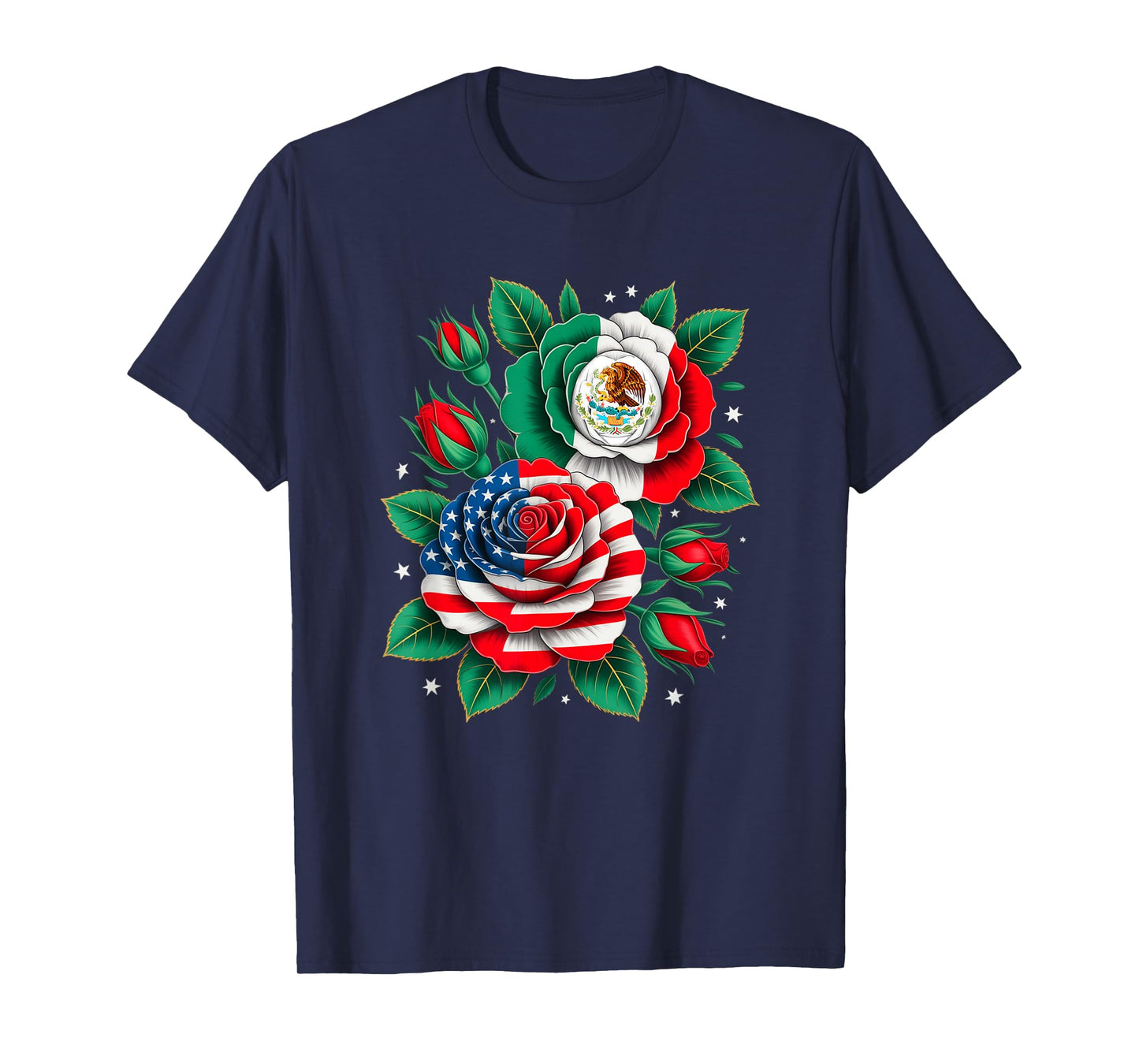 Mexico Mexican Flag Usa American Flag Rose Flower Mexicana T-Shirt
