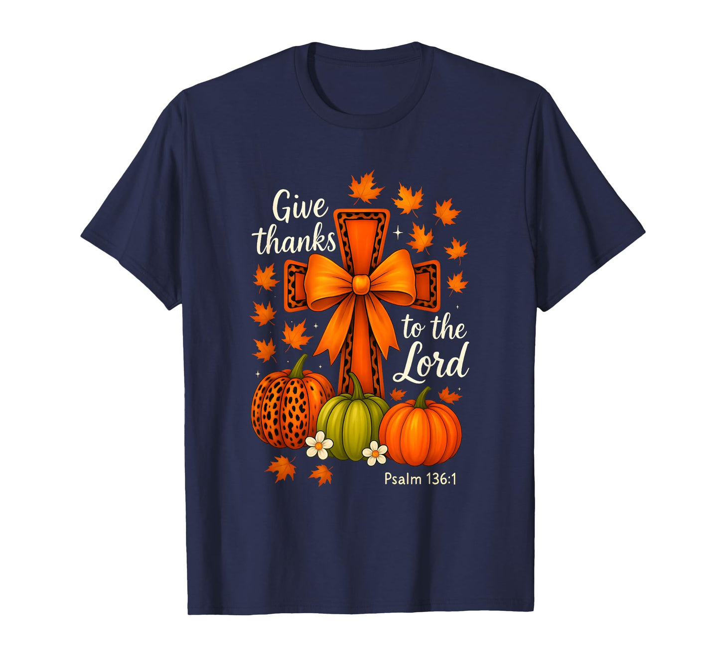 Give Thanks to The Lord Fall Christian Cross Coquette Bow T-Shirt