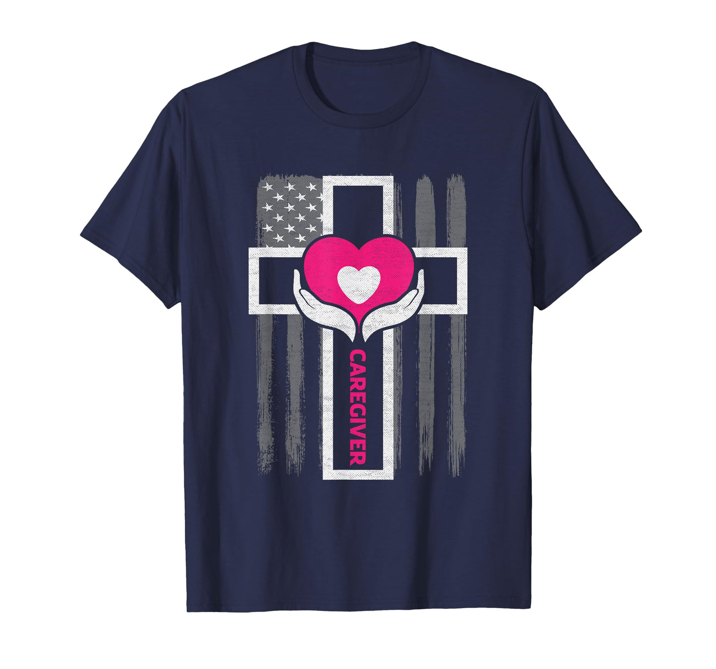 Christian Caregiver Jesus Christ USA Flag Funny Caregiver Women Men T-Shirt