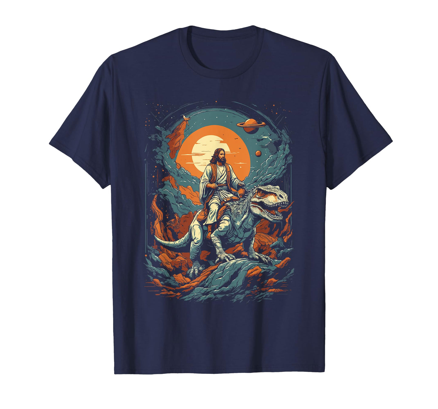 Jesus Riding in Space T-Rex Dinosaur Meme Sci-Fi Believers T-Shirt